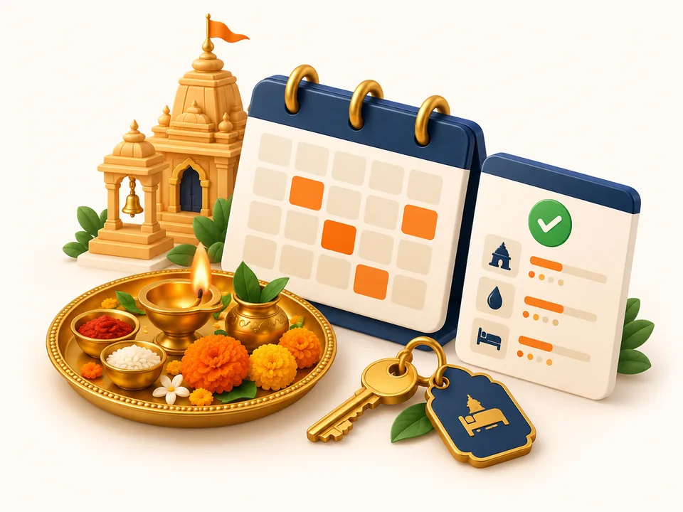 Puja, abhishekam & rooms illustration