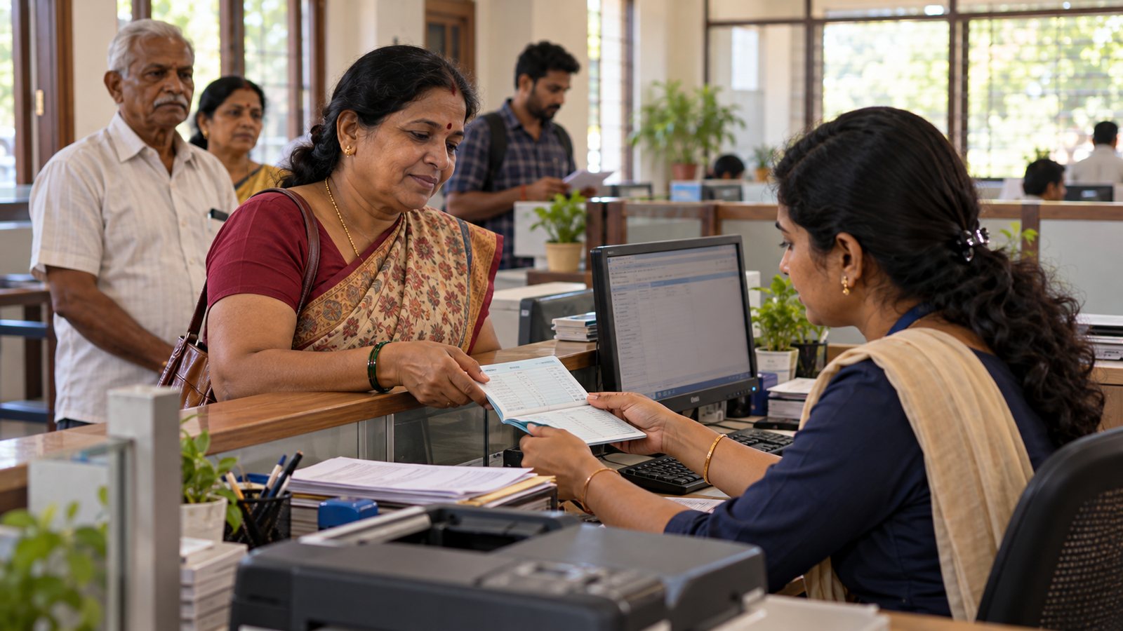 Staff helping a member at the counter of a co-operative credit society branch